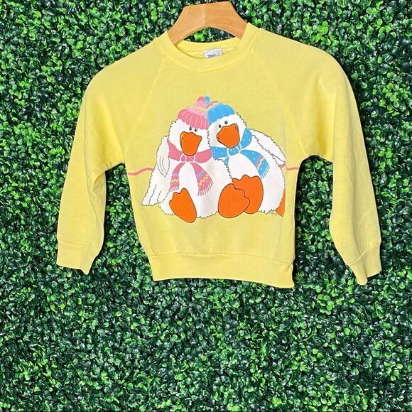 Vtg. 80s Jog Tog Yellow Graphic Geese Top Sz S - Picture 2 of 9
